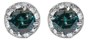 14K White Gold 1/2 cttw White and Treated Blue Round Diamond Earrings (I-J I2-I3)