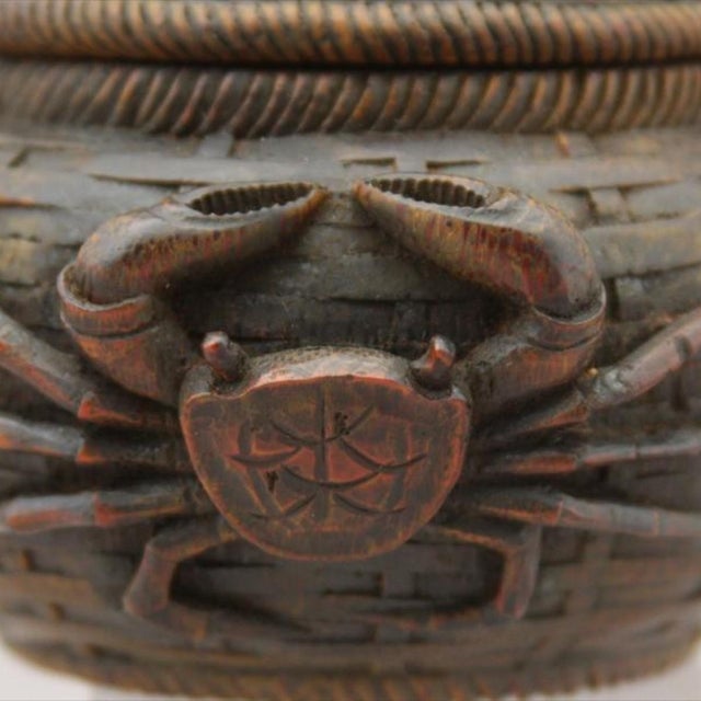 Antique Japanese Carved Wood Crab Basket Okimono, Meiji-Taishō Period For Sale - Image 4 of 13