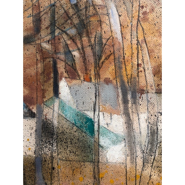 American Lena Gurr, American Woman Artist Modernist Large Oil Painting Cubist Influenced Landscape, c.1940s For Sale - Image 3 of 13