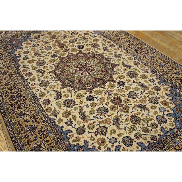 Beige 1950s Fine Traditional Beige Field Floral Vintage Isfahan Wool Silk Carpet Rug For Sale - Image 8 of 10