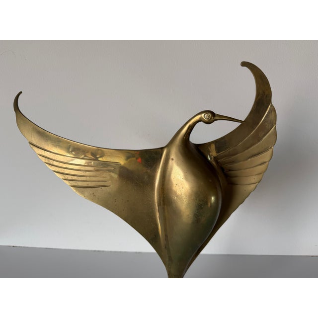 Art Deco 1980s Art Deco Style Brass Bird Sculpture on Black Marble Base For Sale - Image 3 of 12