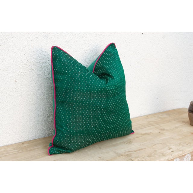Traditional Tavi Green Dotted Ahir Handloom Pillow For Sale - Image 3 of 6