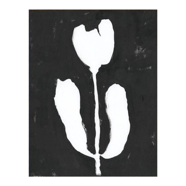 Ink + Petals 1 — Modern Floral Silhouette — Black + White Abstract Painting by Mary Elizabeth Marvin For Sale