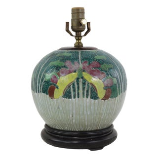 Antique Famille Rose Bok Choy Porcelain Table Lamp With Cabbage Leaf and Butterfly Motif For Sale