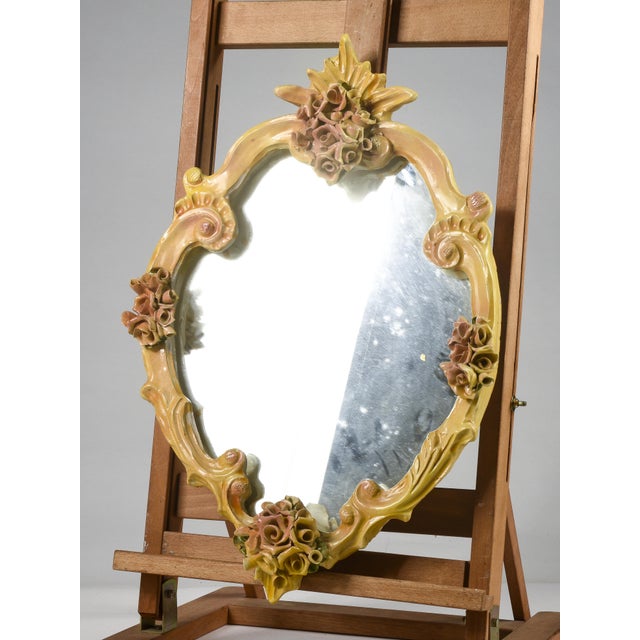 Mirror with Hand-Painted Ceramics, Italy, 1980s For Sale - Image 5 of 8
