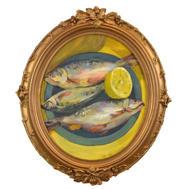 Natalia Bessonova, Still Life with Fish, 2016, Oil on Cardboard, Framed For Sale - Image 7 of 7