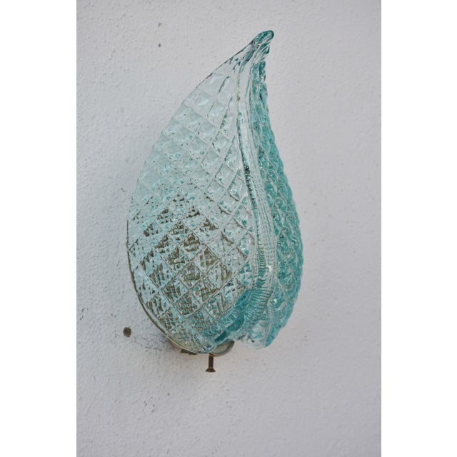1950s 1950s Rare Wall Light Blue Jewel Murano Glass Leave by Barovier E Toso, -Set of 2 For Sale - Image 5 of 12