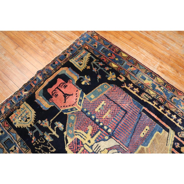 Islamic Mid 20th Century Kurdish Colonel Mohammad Tagi-Khan Persian Pictorial Rug - 4'6" x 6'6" For Sale - Image 3 of 6