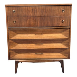 Mid Century Modern Vintage Tall Dresser High Boy in Albert Parvin Style Sculpted Design For Sale
