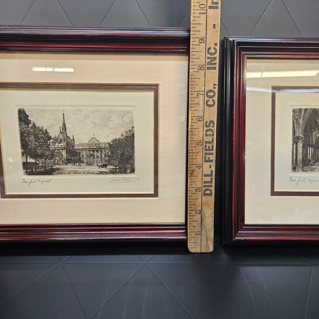 Vintage 1880 Lucien Gautier Paris Etching Set Framed Palais Justice Ste Chapelle For Sale - Image 10 of 13