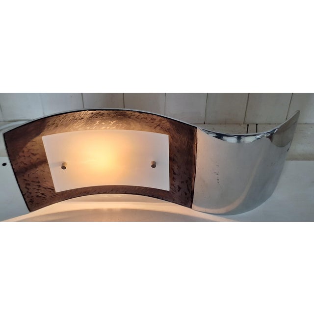 Vintage Wall Lamp with Black Aluminum Panel and Frosted Glass Pane by Fischer Leuchten, 1990s For Sale - Image 6 of 9