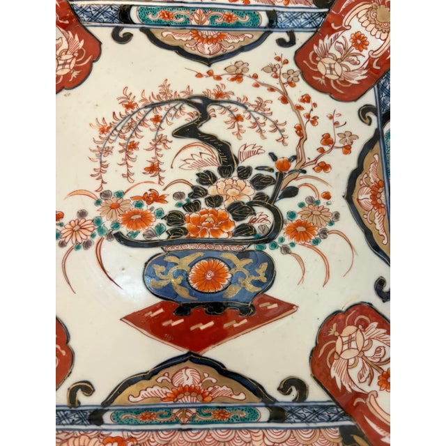 Ceramic Antique Japanese Hand-Painted Imari Porcelain Charger Plate with Floral Bird Decor, 1900 For Sale - Image 7 of 10