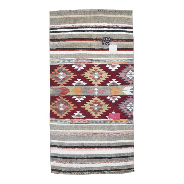 1960s Vintage Handwoven Anatolian Striped Kilim - Small Tribal Accent Rug For Sale
