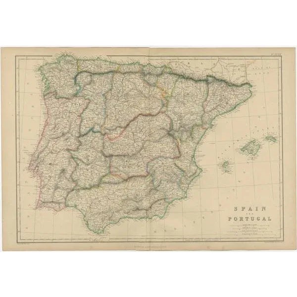 Mid 19th Century Vintage Geographic Map of Spain and Portugal, 1859 For Sale - Image 5 of 6