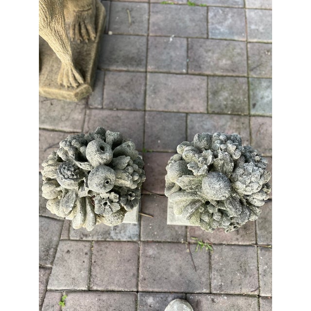1940s Pair of Monumental Hand-Carved Fruit Topiary Sculptures on Pedestals For Sale In Miami - Image 6 of 10