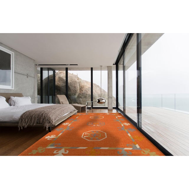 2020s 10x14 Maya Kilim Coral Traditional Geometric Flatweave Wool Carpet Rug For Sale - Image 5 of 5