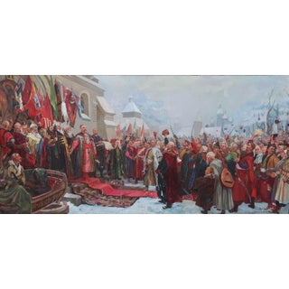 Ukrainian Cossacks Painting, Antique Soviet Art, Original Oil on Canvas, 1970s 120-248 For Sale