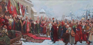 Ukrainian Cossacks Painting, Antique Soviet Art, Original Oil on Canvas, 1970s 120-248