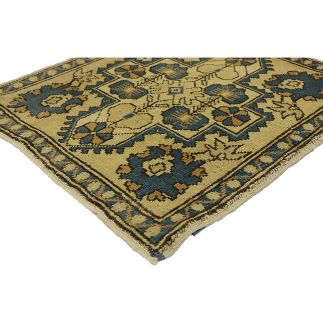 51260 Vintage Turkish Yastik Rug, 02'03 x 02'04. In this hand-knotted wool vintage Turkish Yastik rug, effortless grace...