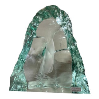 Vintage Handmade Vicke Lindstrand Kosta Boda Glass Ice Block Sailboat Sculpture For Sale