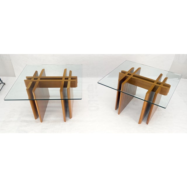 Pair Danish Teak Mid Century Modern Glass Tops End Side Lamp Tables Stands Mint For Sale - Image 11 of 18