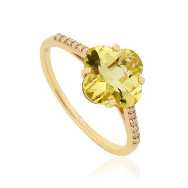Modern Glam 2.04ct Lemon Topaz Diamond Clover Cocktail Ring in 14k Gold Size 4 For Sale - Image 4 of 14