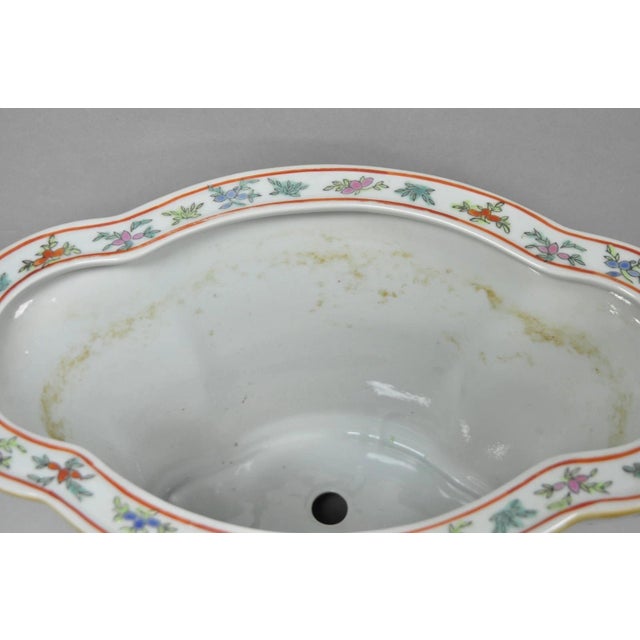 Vintage Chinese Export Porcelain Bird Painted Cachepot Flower Pot Vase For Sale - Image 12 of 16