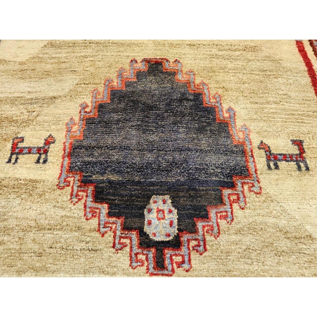 Vintage Persian Gabbeh Tribal Rug, Hand-Knotted Wool, Minimalist Diamond Design, Ivory & Gray, 4x7 For Sale - Image 12 of 15
