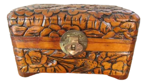 Carved Wooden Box Birds & Flowers, Asia, 1940s