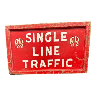 Vintage Hand Painted Wooden English Road Traffic Sign For Sale