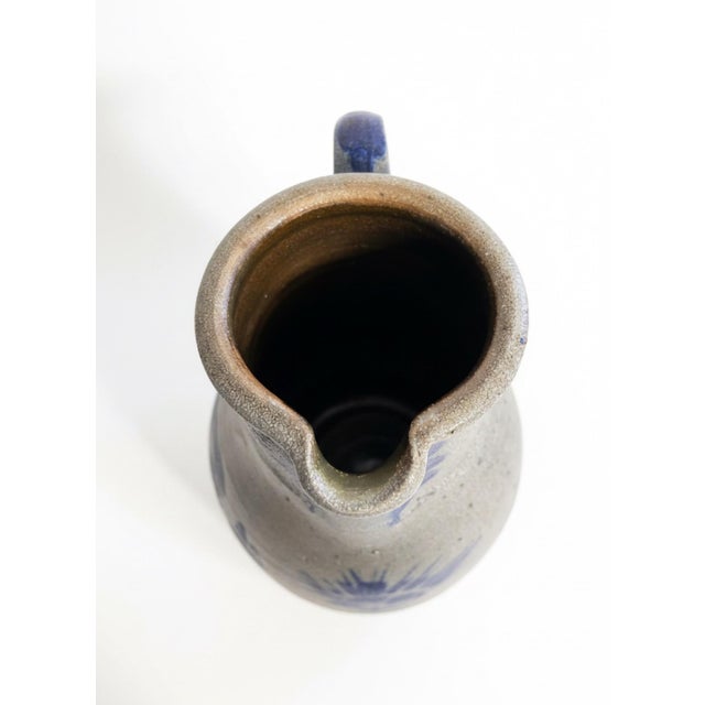Late 20th Century Vintage Rowe Pottery Works Wisconsin Salt-Glazed Stoneware Cobalt Bird Pitcher For Sale - Image 5 of 8