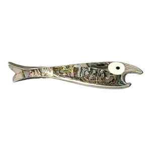 Late 20th Century Vintage Mid-Century Modern Abalone Fish Bottle Opener Mexican Alpaca