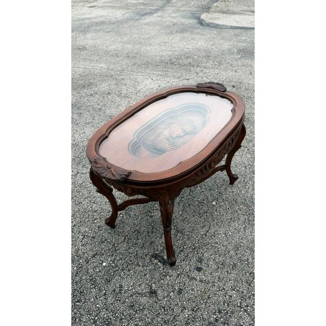 Heavy Hand Carved Cameo Coffee Table With Glass Top Serving Tray 6644 For Sale In Miami - Image 6 of 17