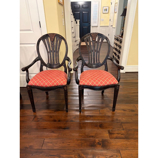 Attributed to Jonathan Charles Set 6 Hepplewhite Wheatsheaf Side Chair (Black) For Sale - Image 12 of 13