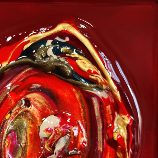 Wood Le Feu Interieur X - Colorful Impasto Textured Heart Artwork on Wood Panel by Cynthia Coulombe-Bégin For Sale - Image 7 of 9