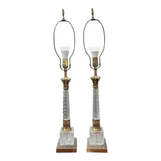 1950s Crystal Glass Column Lamps - a Pair For Sale