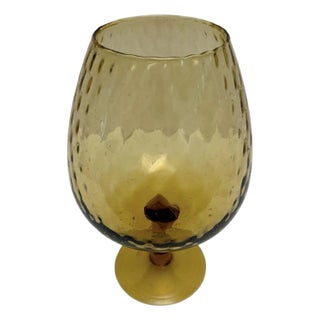 Vintage Empoli Italian 10.75” Tall Amber Optic Art Glass Vase 1960’s. For Sale