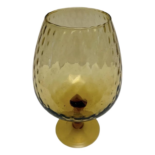 Vintage Empoli Italian 10.75” Tall Amber Optic Art Glass Vase 1960’s. For Sale