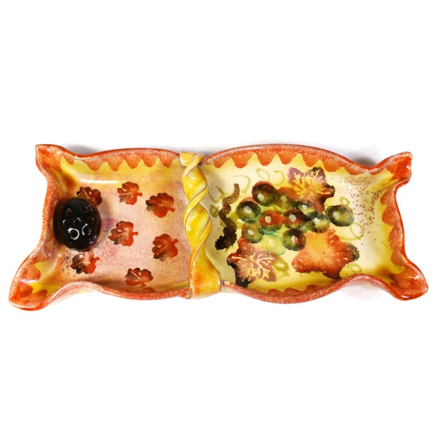 Handmade Italica Ars Fatto E Mano Italy Hors d'Oeuvres Pottery Dish with Picks Holder For Sale - Image 10 of 10