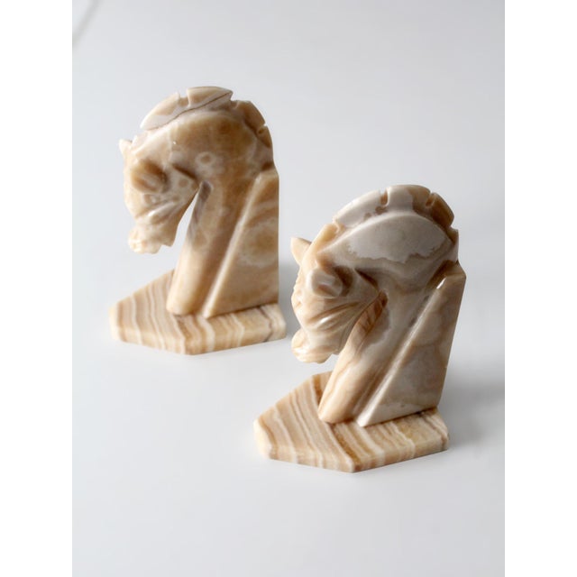 Gemstone Vintage Art Deco Onyx Horse Head Bookends For Sale - Image 7 of 11