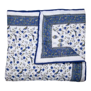 Birds on Vine-Blossom Queen Blue Reversible Quilt For Sale