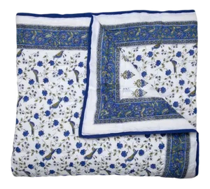 Birds on Vine-Blossom Queen Blue Reversible Quilt