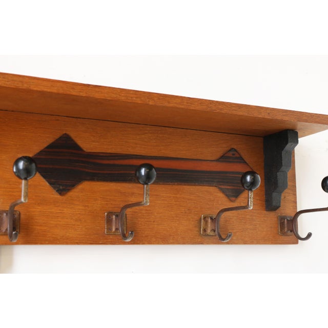 Dutch Art Deco Coat Rack with Beveled Mirror in Oak, 1930 For Sale - Image 6 of 10
