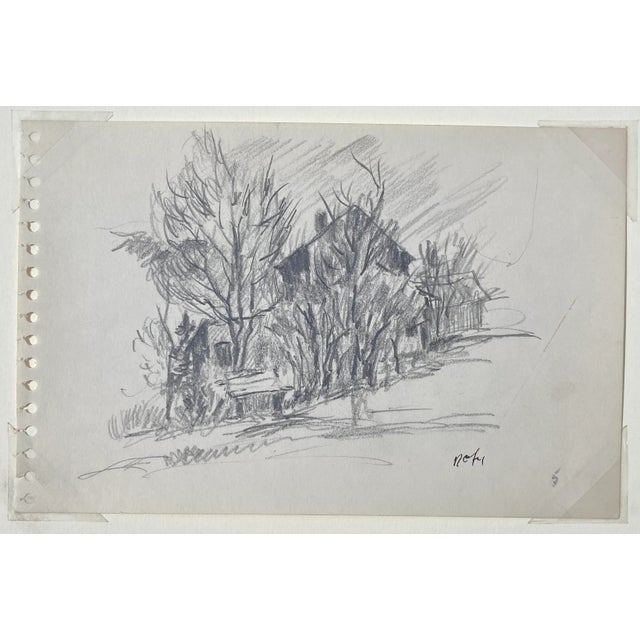 Traditional 1950s Roy Fox Landscape With House Drawing For Sale - Image 3 of 3