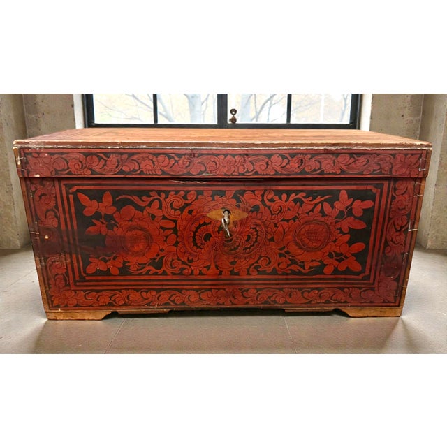 This finely constructed Alpine folk chest represents a sophisticated form of early 19th-century domestic security...