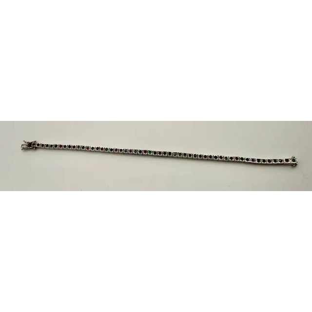 Early 21st Century Art Deco Style Sterling Silver Ruby, Emerald & Sapphire Tennis Bracelet, 9 Ct For Sale - Image 5 of 14