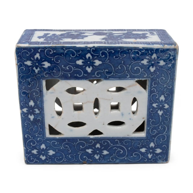 Chinese Blue and White Fu Lion Headrest, C. 1920 For Sale - Image 4 of 7