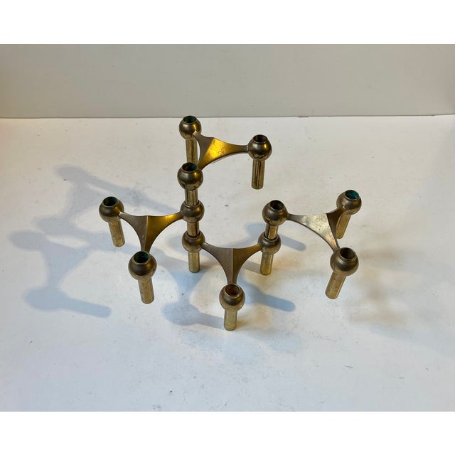 Gold Vintage Modular Candleholders in Brass by Frits Nagel for BMF, 1960s, Set of 4 For Sale - Image 8 of 10
