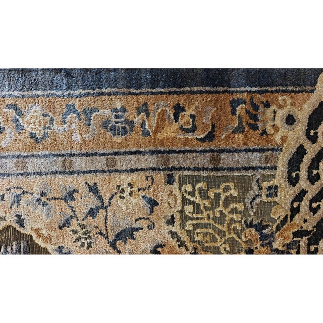 Gray 1980s Gray Cloud Band Classical Motif Medallion Vintage Chinese Silk Small Rug For Sale - Image 8 of 9
