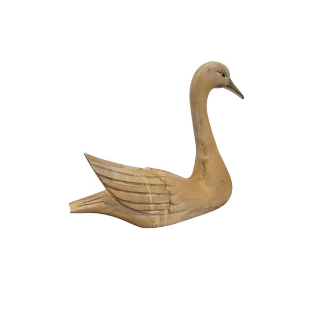 Italian Mid-Century Modern Hand-Carved Wooden Swan With Brass Beak, C. 1960s–70s For Sale - Image 14 of 16